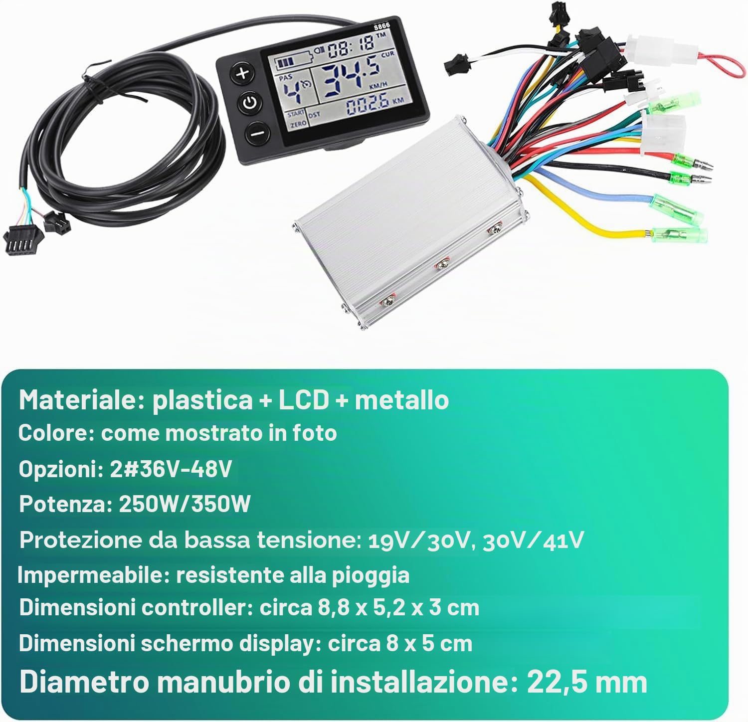 Centralina Bici Elettrica, 24V-48V Regolatore Motore Brushless Elettrico con Pannello LCD Impermeabile per Bicicletta Elettrica e Scooter