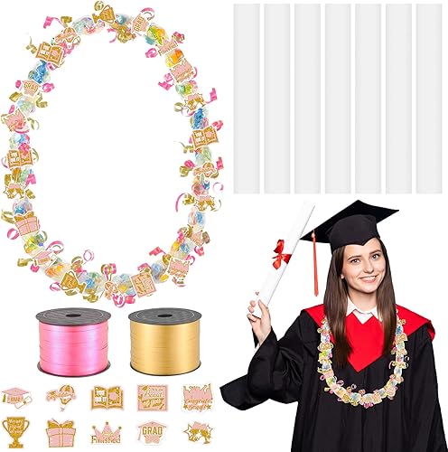 Miniatura 2 de Teling Kit de 60 tubos Lei para fiesta de graduación, 60 unidades, 2 rollos de cintas Leis, 600 piezas para regalos de fiesta de graduación (rojo,