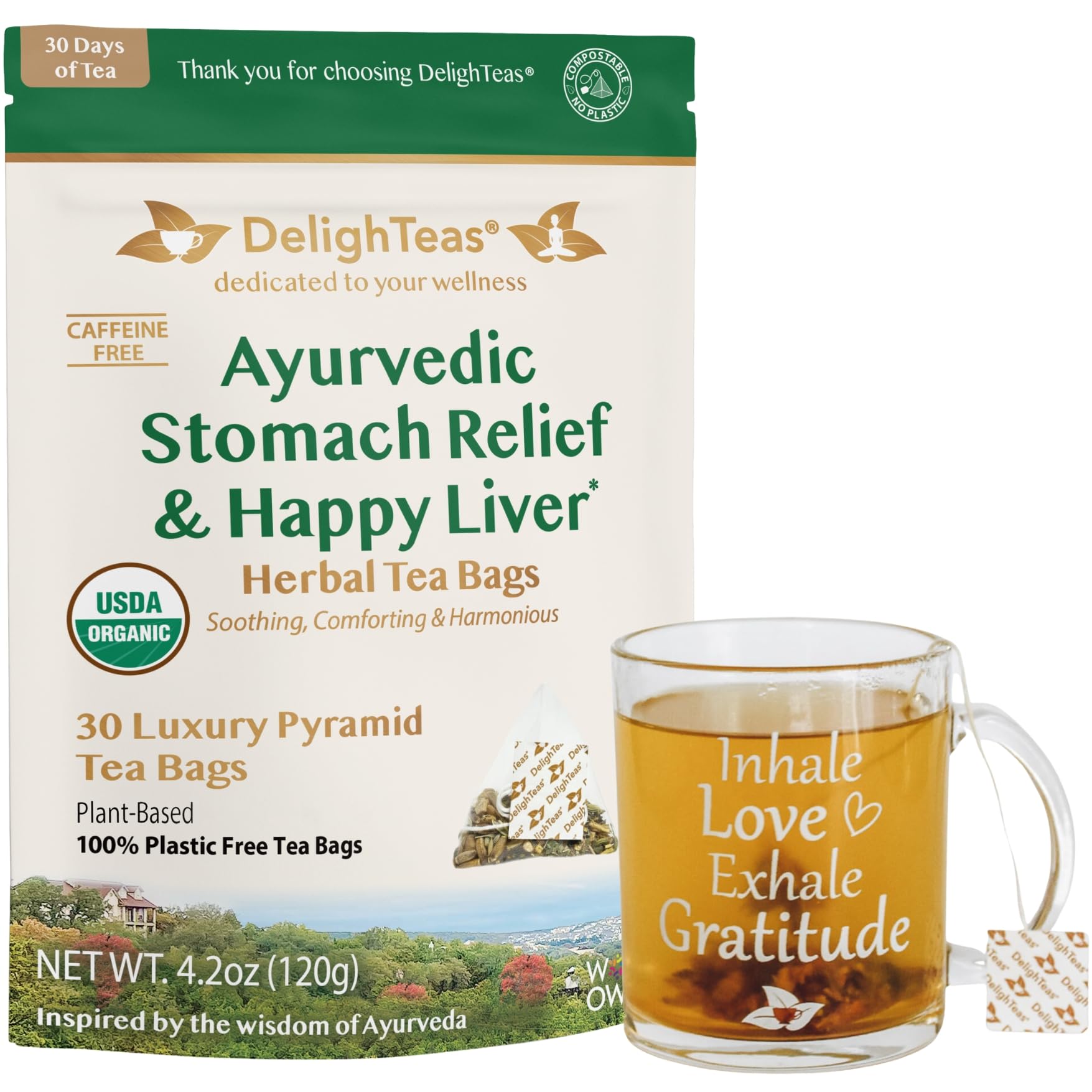 DelighTeas Liver Detox Tea Bags with Inspirational Tea Mug | 30 Eco-Conscious Pyramid Tea Bags
