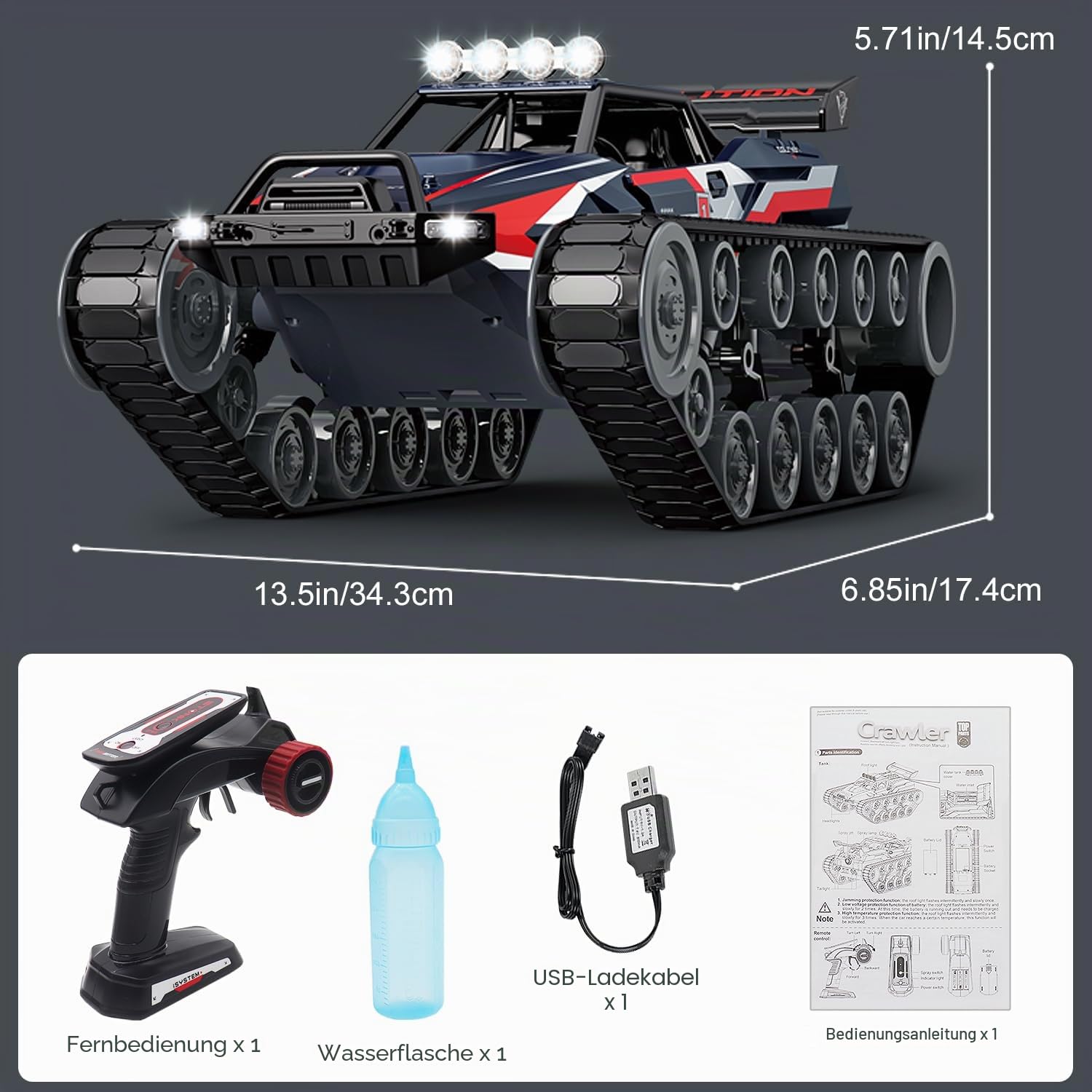 Mostop 1/12 Ferngesteuerter Crawler Hochgeschwindigkeitspanzer Off-Road 4WD RC Auto, 2,4 GHz ferngesteuerter Crawler Drift Tank mit 2 Batterien, 360° drehbarer Drifting Army gepanzerter Truck für