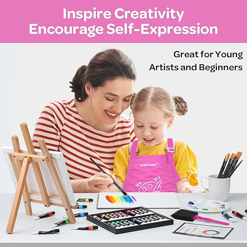 Miniatura 8 de Juego de 59 piezas de pintura acrílica, kit de suministros de arte con 24 pinturas no tóxicas, caballete, pinceles, lienzo para niños, artistas