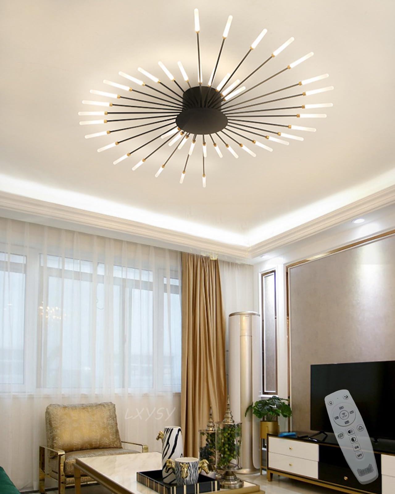 Moderne LED-Wohnzimmer-Deckenleuchte dimmbar Schlafzimmerleuchte Wohnzimmerleuchte dimmbar mit Fernbedienung Deckenleuchte, schwarzes Wohnzimmerlicht/goldenes Wohnzimmerlicht (Schwarz, 128CM)