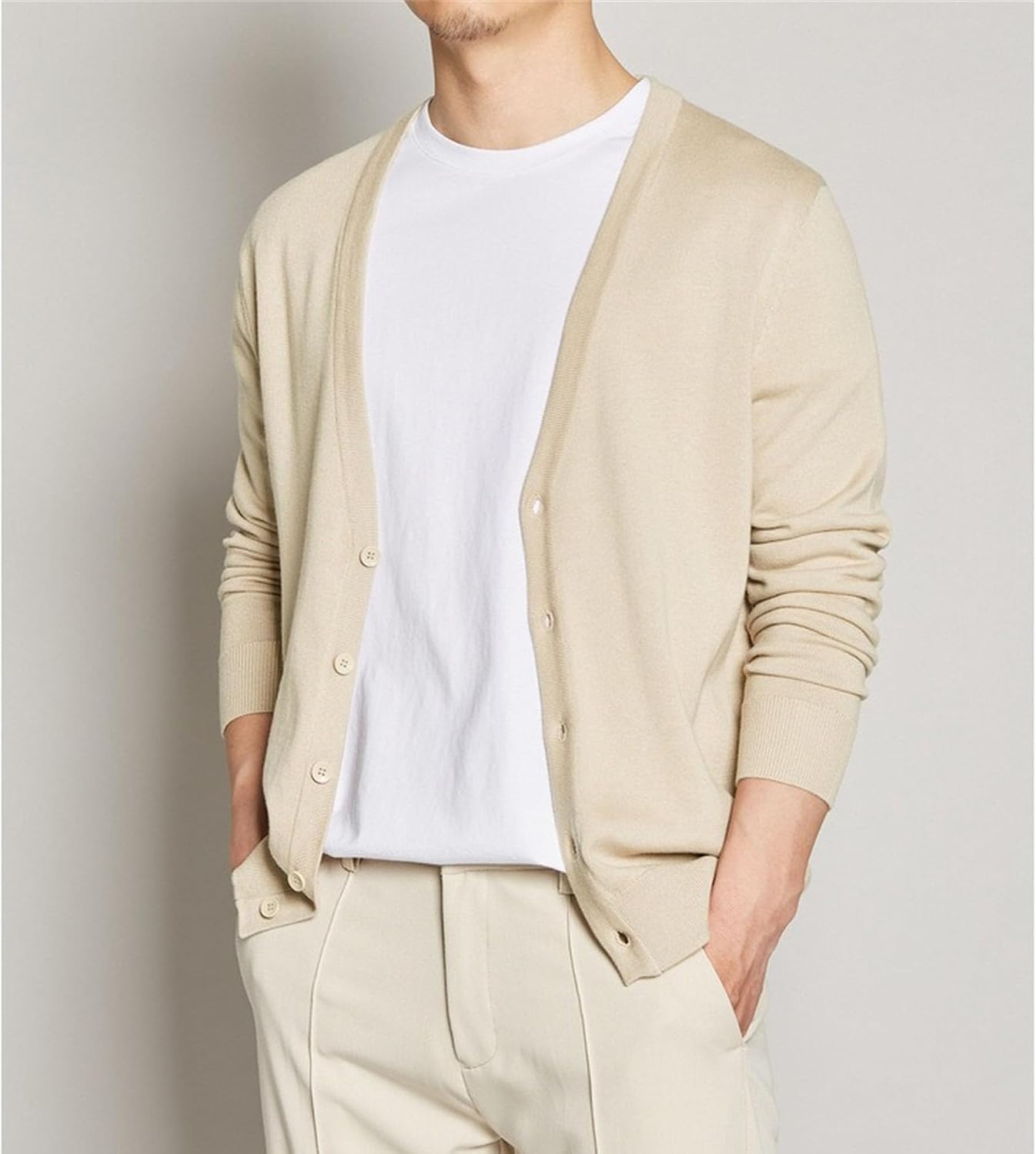 Men's Cardigan Sweaters Button V-Neck Knitted Sweaters Casual Slim Fit Long Sleeve Cable Knit Cardigans