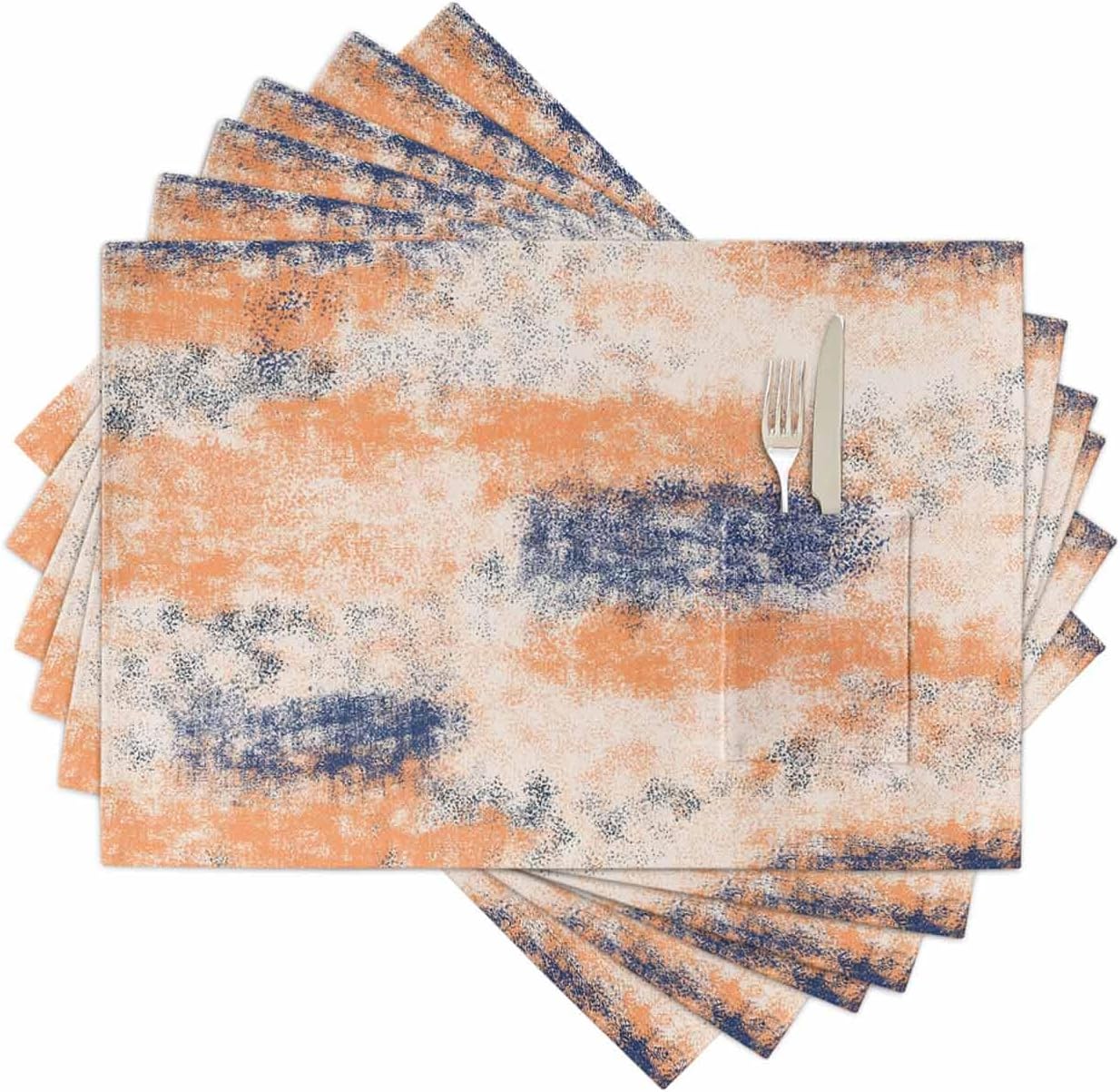 Pocket Placemats Set of 6, Sunflower Butterfly Bee Buffalo Plaid Rustic Washable Dining Place Mats with Tableware Pocket, Heat Insulation Non-Slip Kitchen Table Placemats