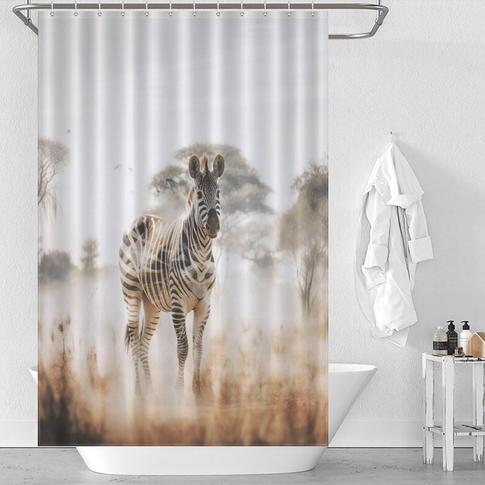 Rideau de douche zèbre imperméable anti-éclaboussures en tissu polyester lavable 122x183