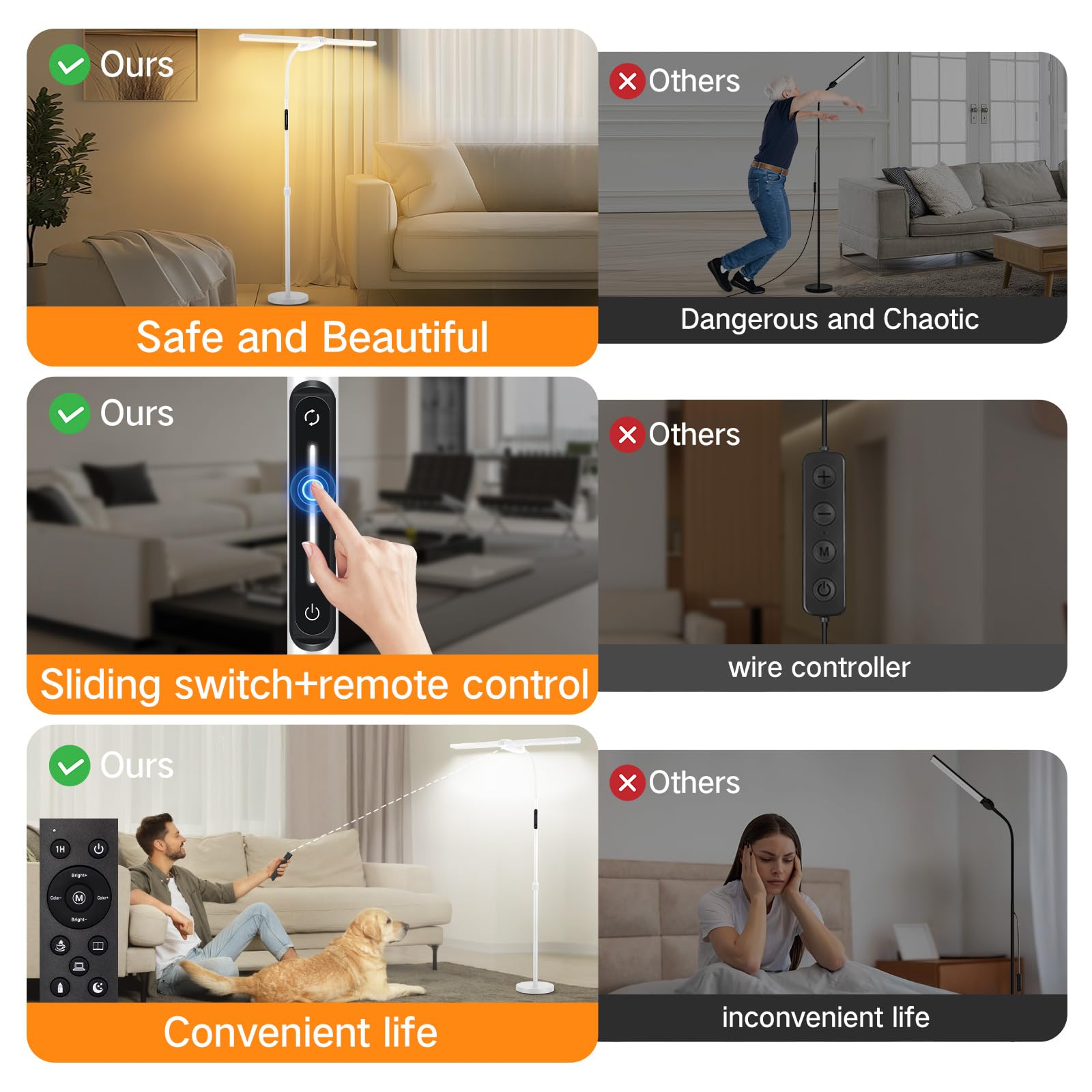 OUTON Lampada da Terra LED Dimmerabile, Controllo Della Temperatura a 4 Colori, Telecomando e Controllo Touch, Soggiorno, Camera da Letto, Ufficio 1 ora Timer, Bianco