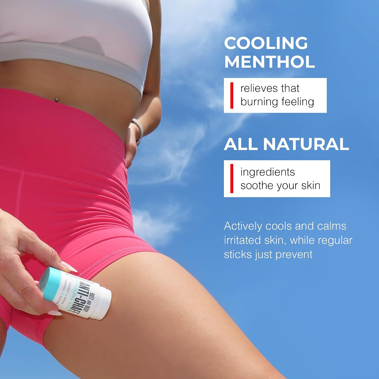 Bossman Butt & Body Cooling Anti-Chafe Stick, 1.7 oz - For Men & Women | Texas-Made Menthol Formula - Moisturizing, Repairing, Cooling Properties for Thighs, Underarms, Feet, Butt - Prevents Chafing