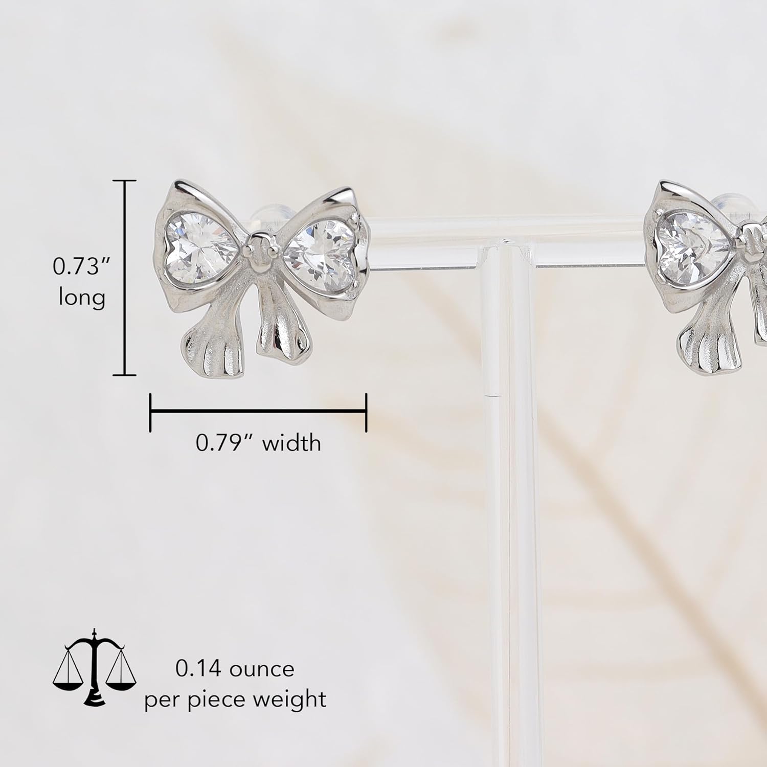 Chunky Silver Crystal Rhinestone Bow Stud Earrings for Women,Statement Fashion 14K Gold Heart Cubic Zirconia Ribbon Earing Wedding Prom Jewelry Gift - Image 3