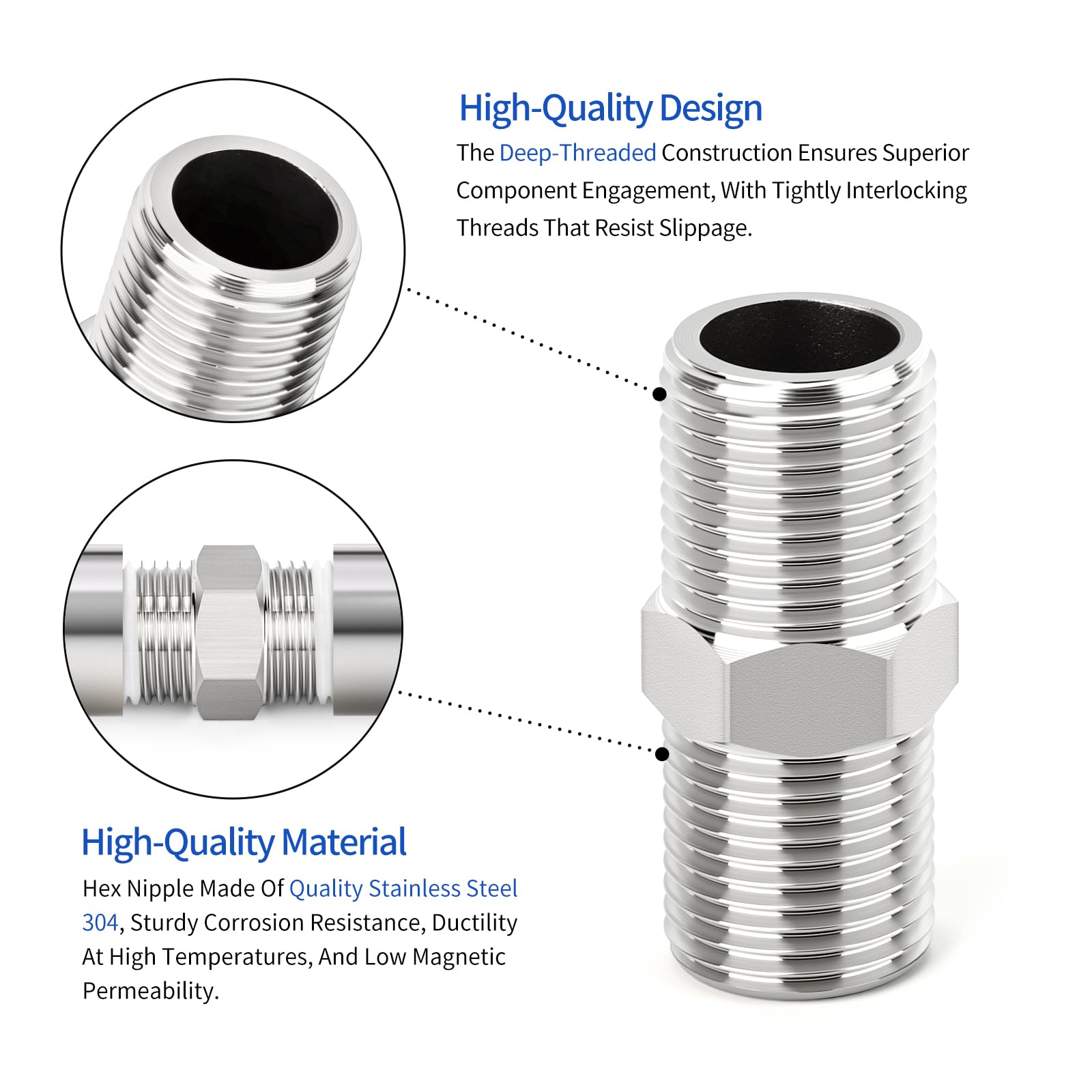 Raccordo Esagonale 1/2" BSP Maschio-maschio, 70 Mm, In Acciaio Inox 304 - Perfetto Per Tubi Industriali