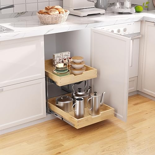 Miniatura 4 de Sikarou Organizador de armario extraíble de madera, 2 lazos de 23 pulgadas de ancho x 21 pulgadas de profundidad, cajones deslizantes resistentes