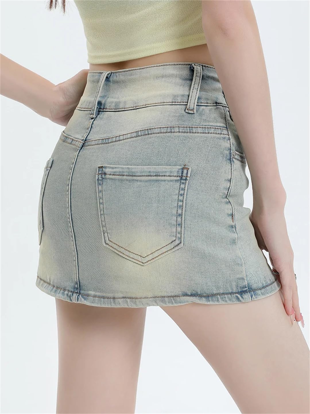 Gonna da donna in denim a trapezio vintage mini gonna in jeans tinta unita