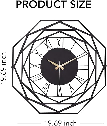 Miniatura 94 de Reloj de pared de metal de 20 pulgadas, redondo, silencioso, moderno, analógico, grande, funciona con pilas, reloj de pared para sala de estar, Negro