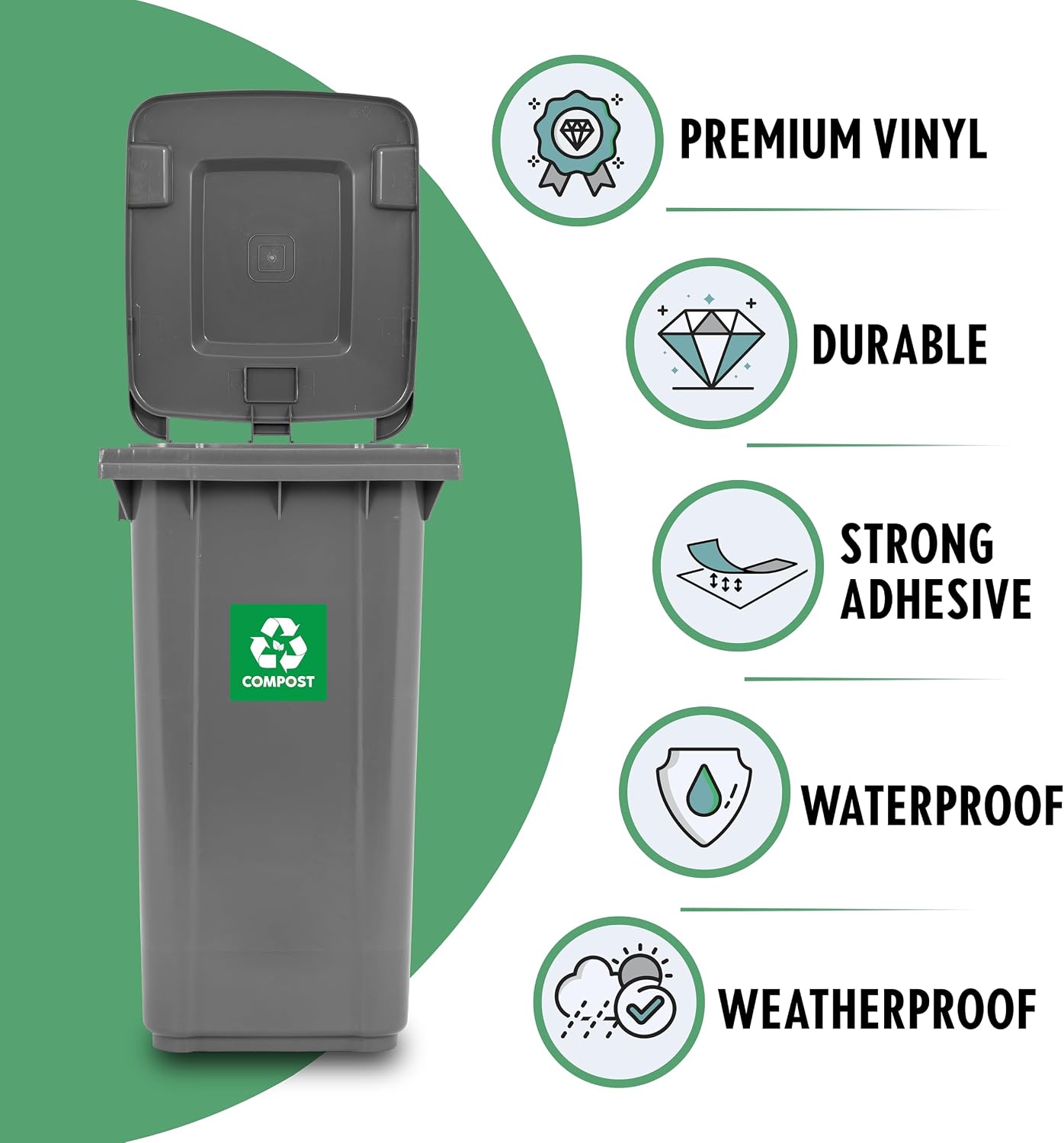 Compost Bin Stickers (4 Pack) – Strong Adhesive, Durable, Waterproof Compost Stickers for Trash Bins for Business & Home Use image 2