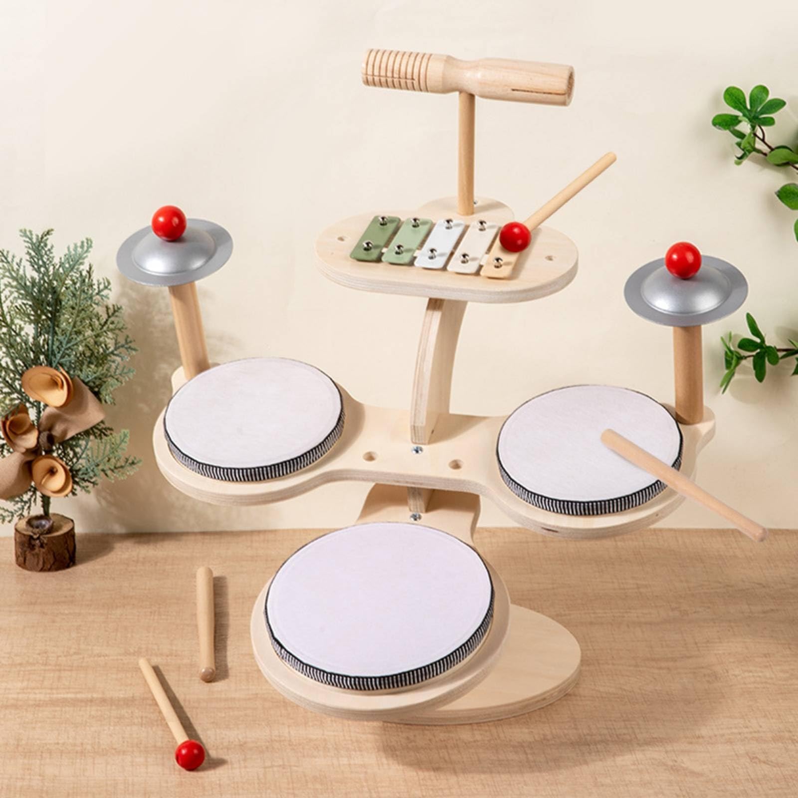 Batería Infantil de Madera Educativo Juguete Musical de Madera Incluye Baquetas Caja Infantil para Guardería