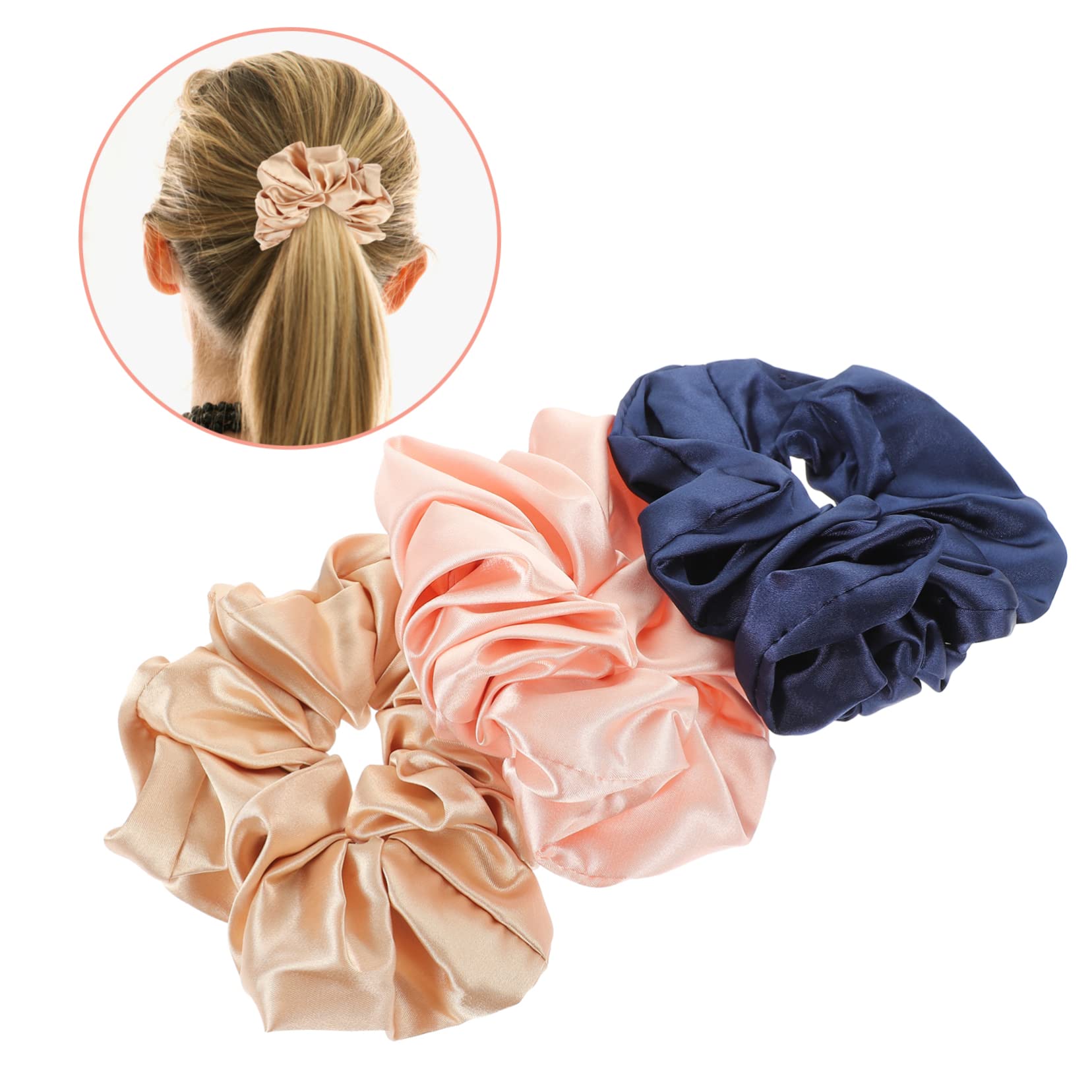 FRCOLOR 12piezas Scrunchies De Satén Para Bandas Elásticas Cabello Accesorios Elegantes Para Ponytails Rosa y Azul Marino