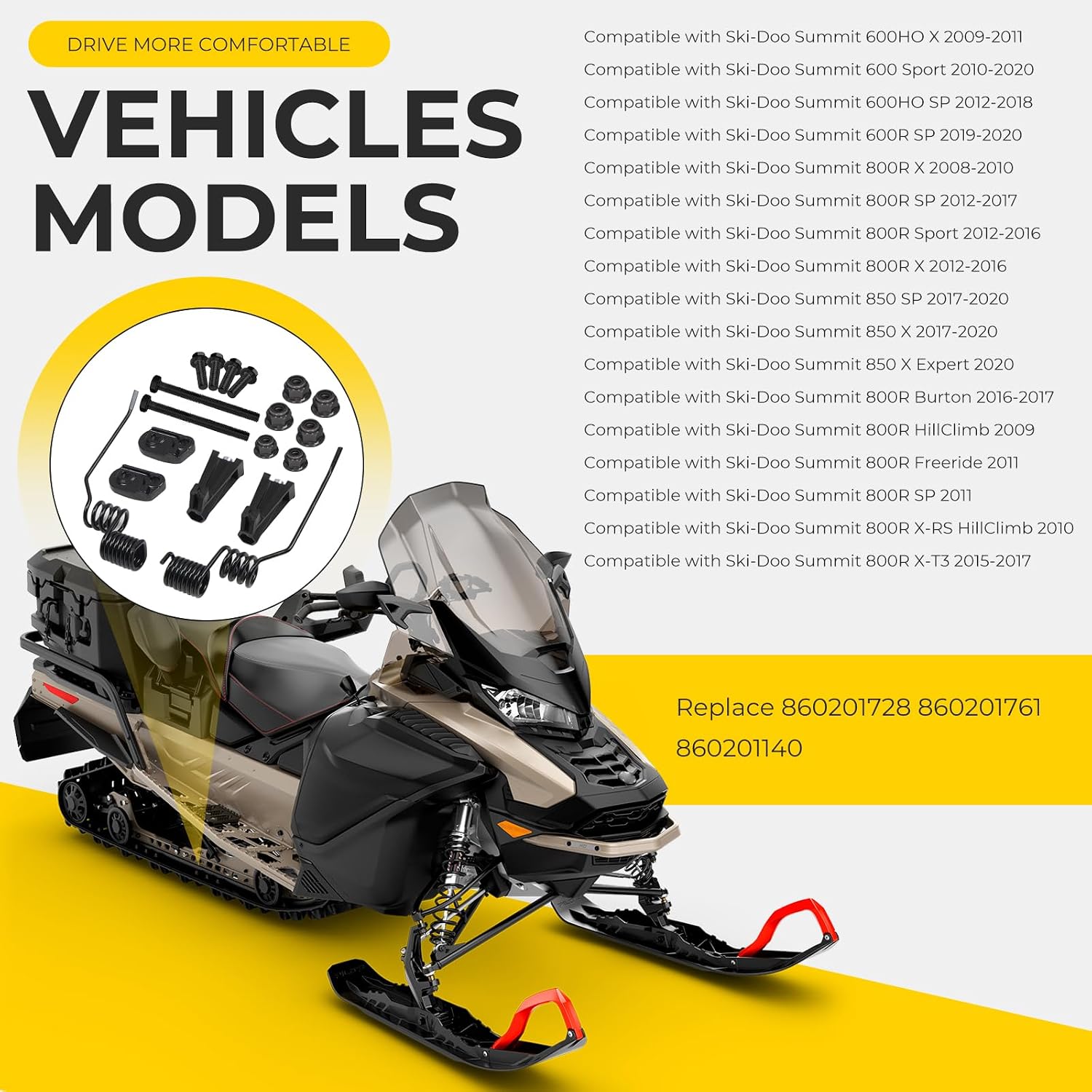 Spring Style Rail Mount Snowmobile Ice Scratchers kit Compatible with Ski-Doo Summit 2008-2020 Replace 860201728 860201761 860201140
