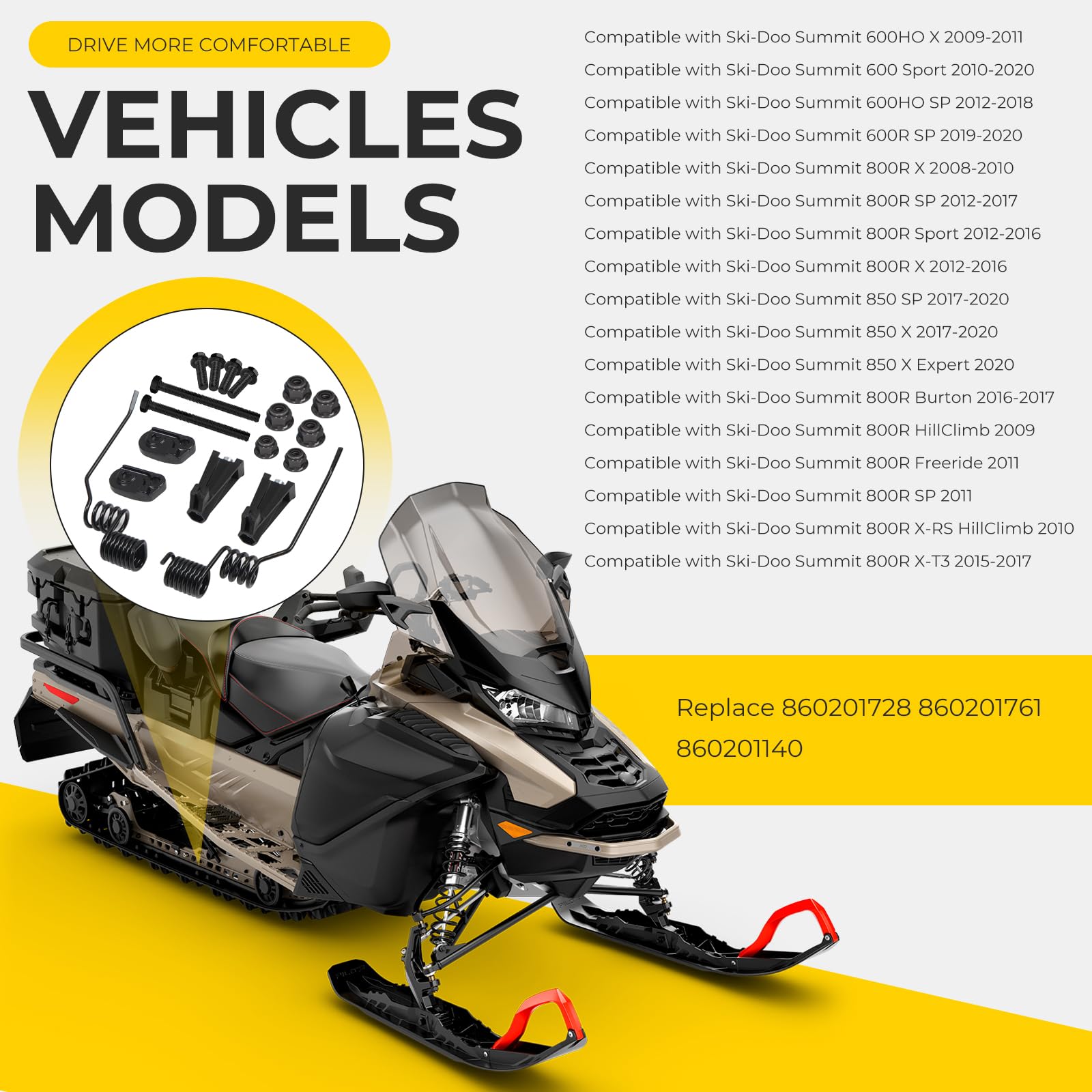 QBselecar Spring Style Rail Mount Snowmobile Ice Scratchers kit Compatible with Ski-Doo Summit 2008-2020 Replace 860201728 860201761 860201140