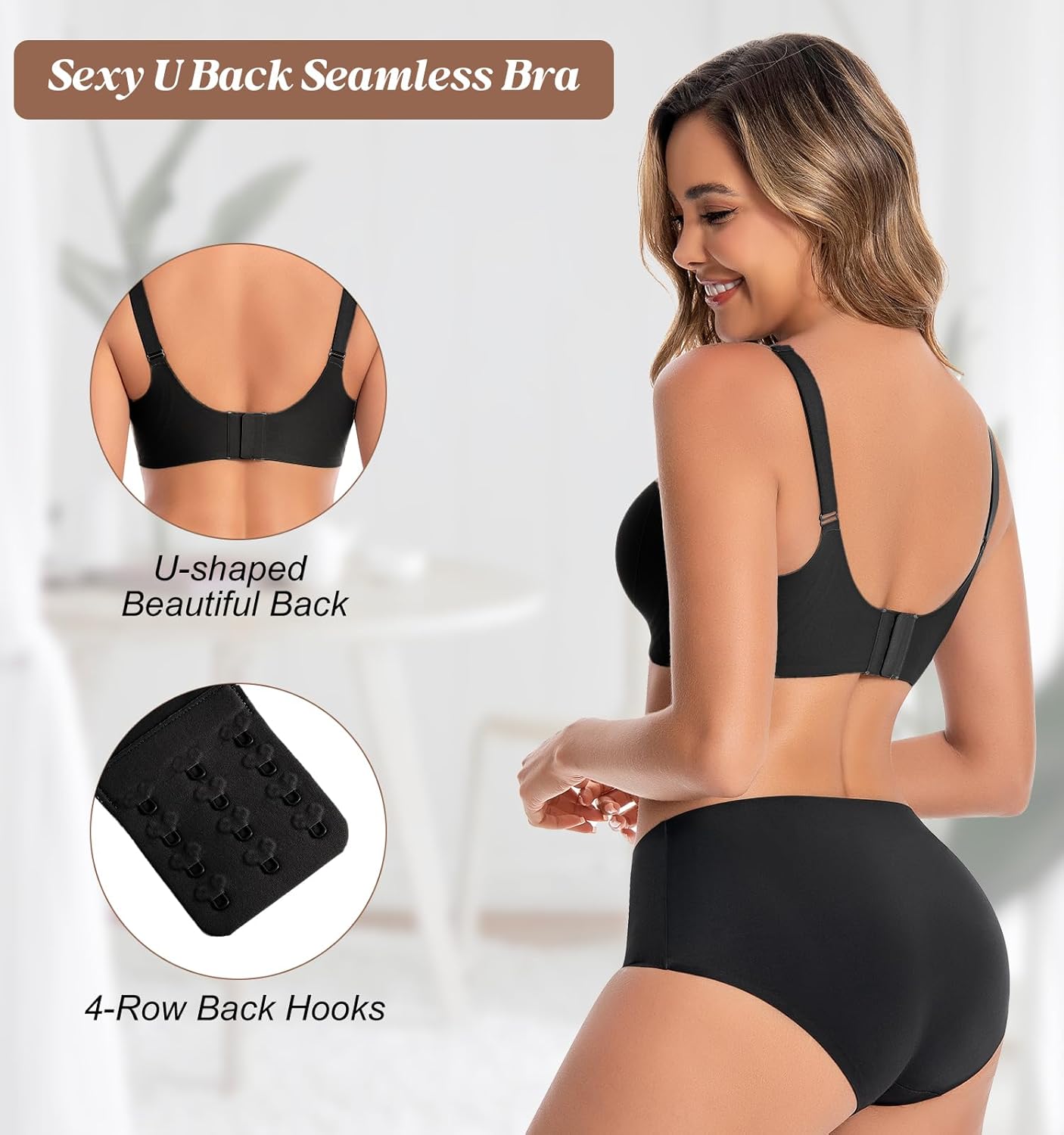 Womens Seamless Bras No Underwire Supportive Wireless Push Up Full Coverage Bralette Comfort Scalloped T-Shirt Bra - Image 2