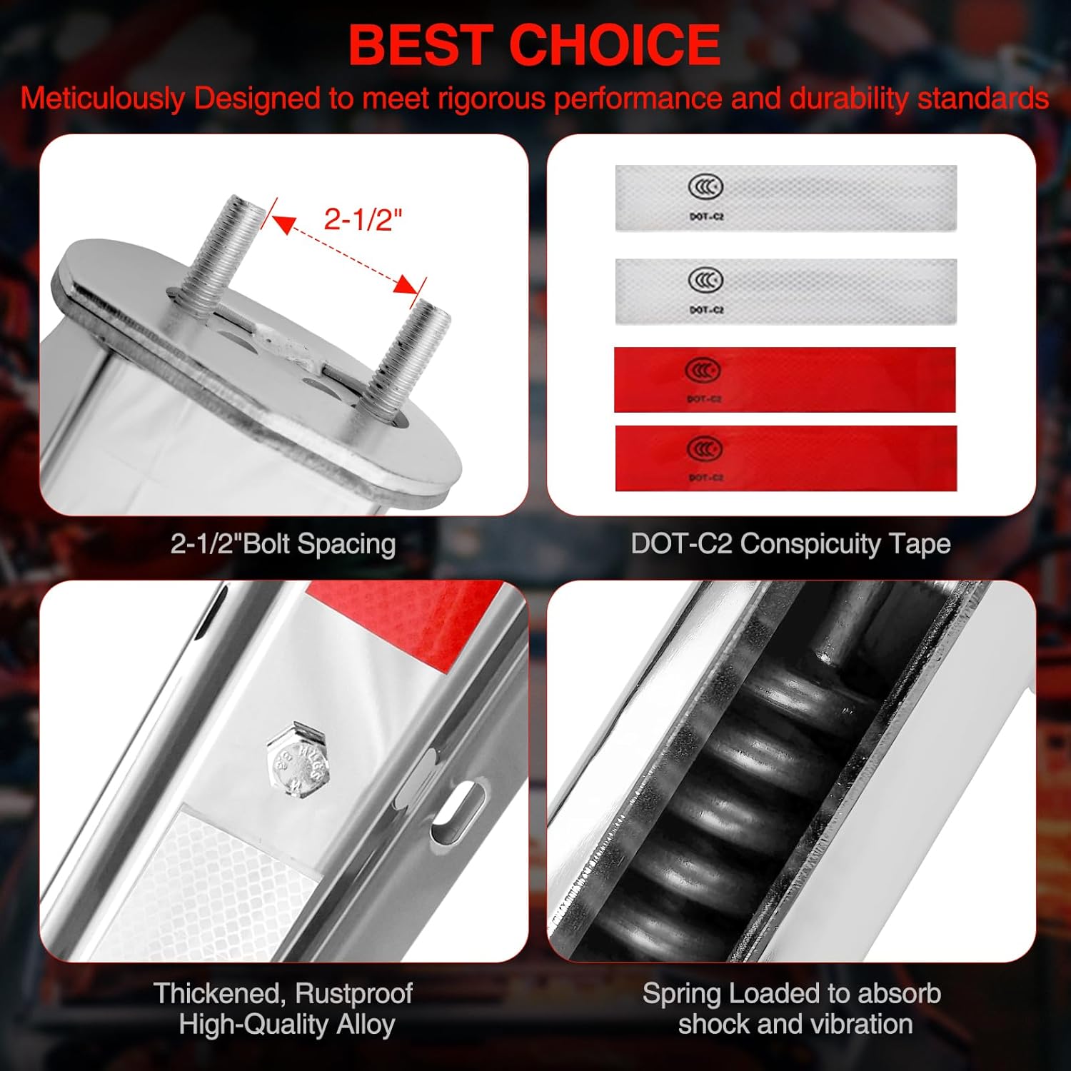 Stainless Steel Straight Spring Loaded Mud Flap Hanger with Reflective Tapes Bracket Heavy Duty Mudflap Holder Set for Semi Trucks (2-1/2")/ 2.5" Bolt Spacing 29.5" Length