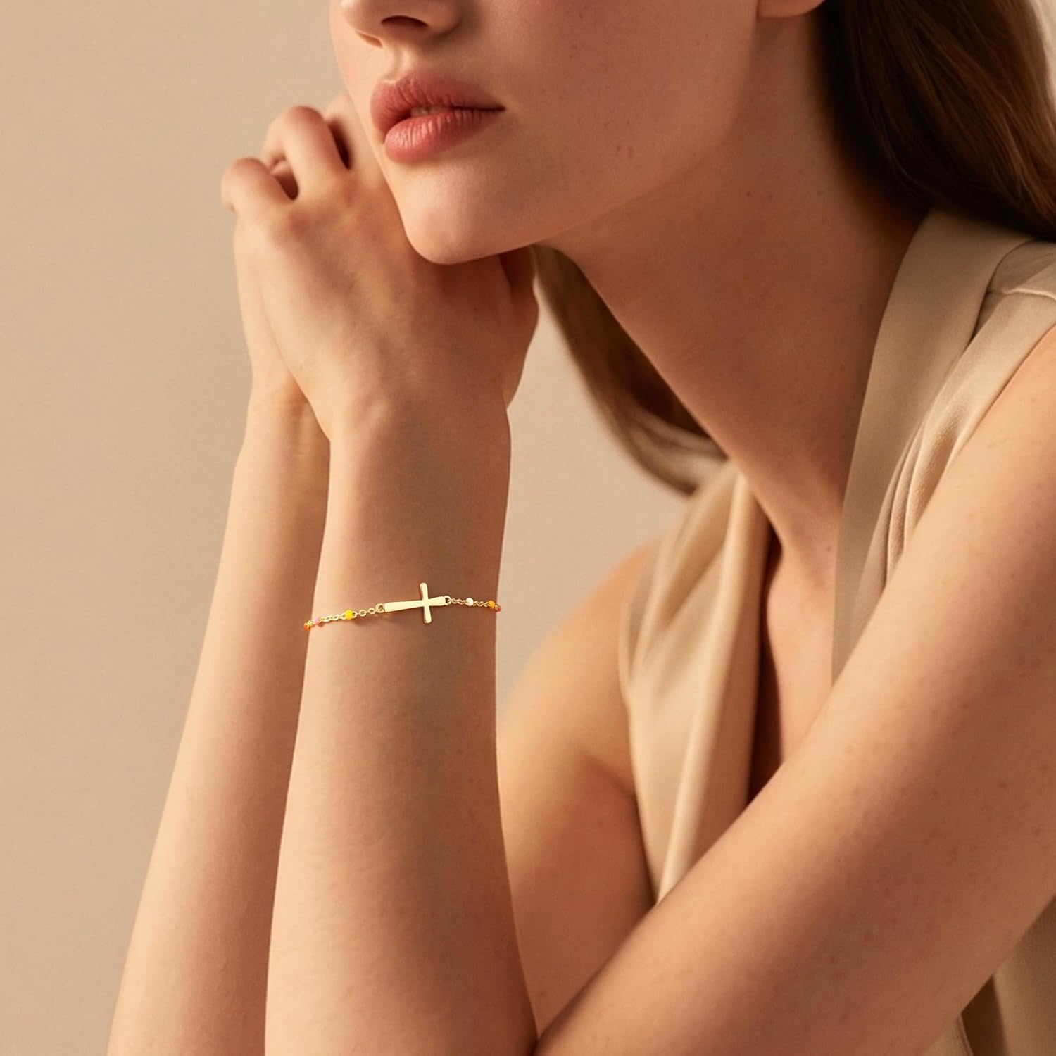 IEFLIFE Cross Bracelet Gifts for Women - 14K-Gold-Plated Cross Bracelet Gifts for Women Girls, Baptism Christian Birthday Gift for Mom Daughter Granddaughter Bracelets Jewelry - Image 4