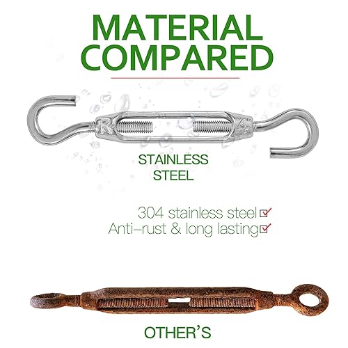 Miniatura 35 de Tensor de ojo y ojo M6, tensor de acero inoxidable 304 resistente tensión de cuerda de alambre 5 PC