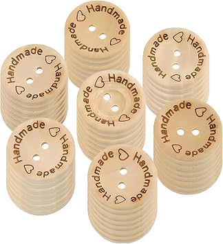 50pcs Wooden Handmade Buttons, Crafts Assorted Buttons Wooden Sewing Buttons for Sewing Clothing Accessories, DIY Crafting Projects Decorations 25mm Diameter 50