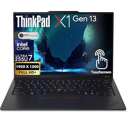 Lenovo ThinkPad X1 Carbon Gen 13 Business Laptop, Intel Ultra 7 255U, 14" FHD+ Touchscreen, 32GB DDR5 RAM, 1TB SSD PCIe, WiFi 6E + BT, RJ-45, Backlit Keyboard, 1080p Webcam, Windows 11 Pro - Black