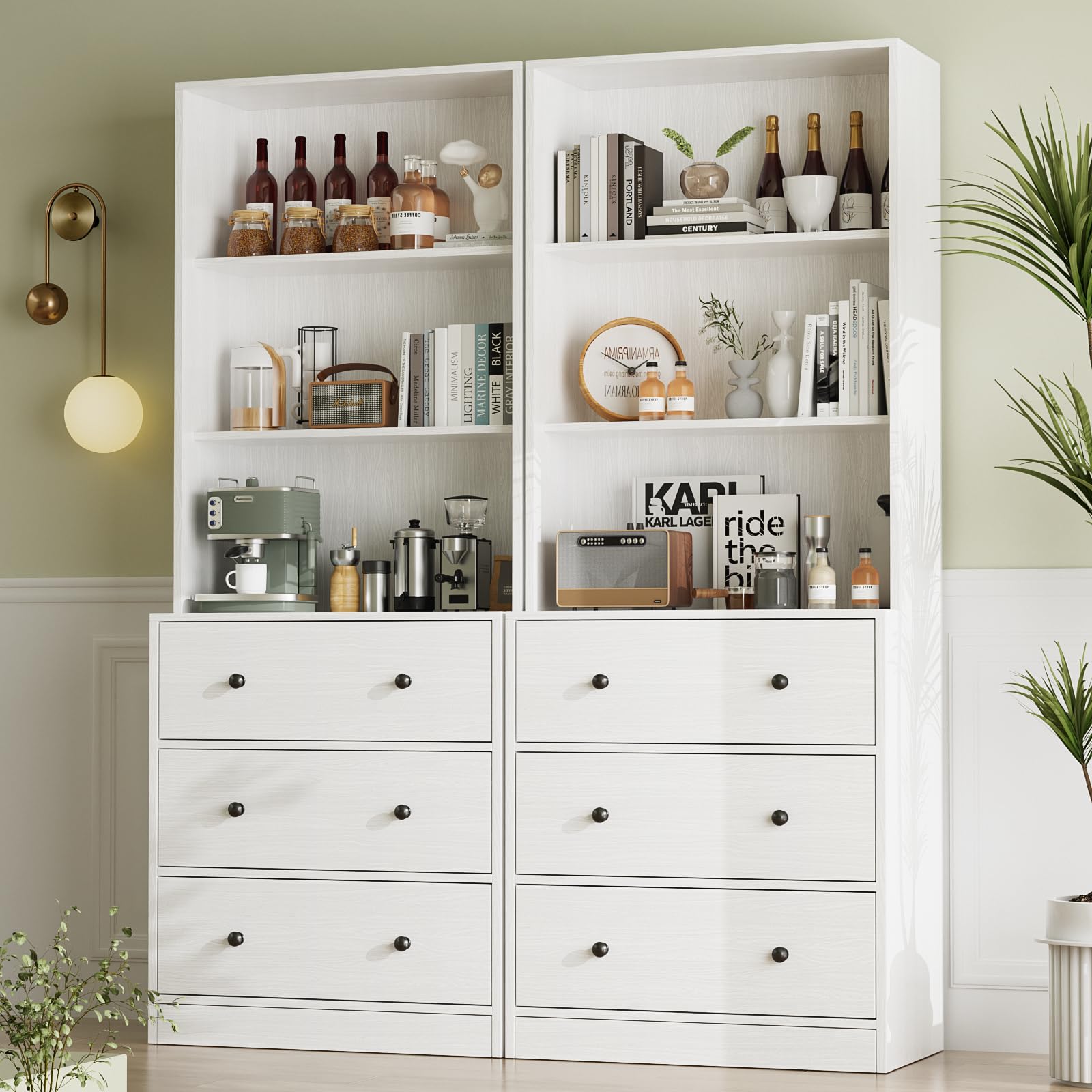 VOWNER Grande Mueble de TV para Televisores de hasta 70 Pulgadas, 280 x 180,3 x 40 cm, Mesa de TV, Módulo TV, Mueble de Salón Moderno con Cajones y Puertas de Cristal, 2A+2E (Blanco)