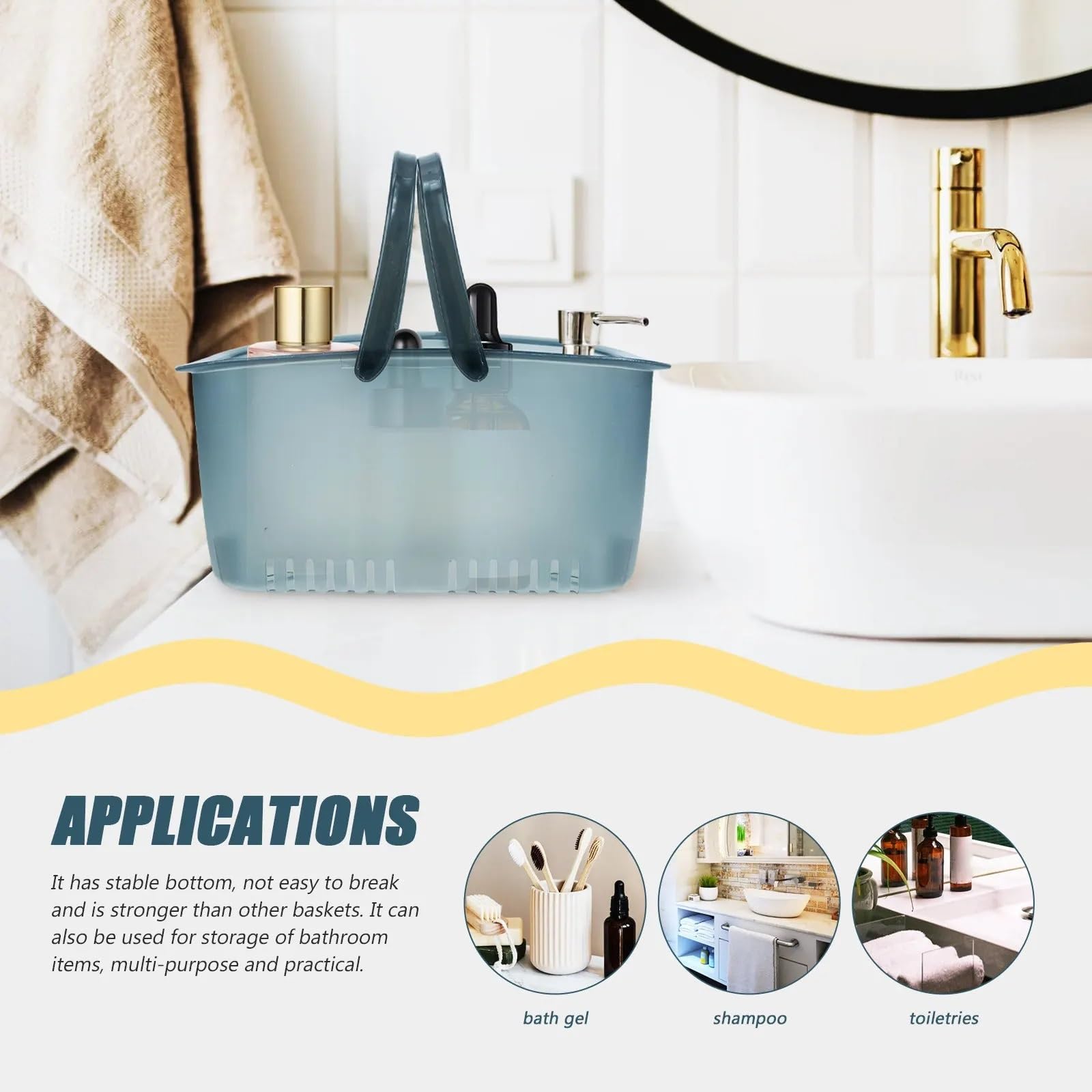 Cesta de ducha portátil con asa, cesta almacenamiento grande for baño, contenedor plástico multifuncional for artículos tocador for el hogar, 2 uds Para Ducha