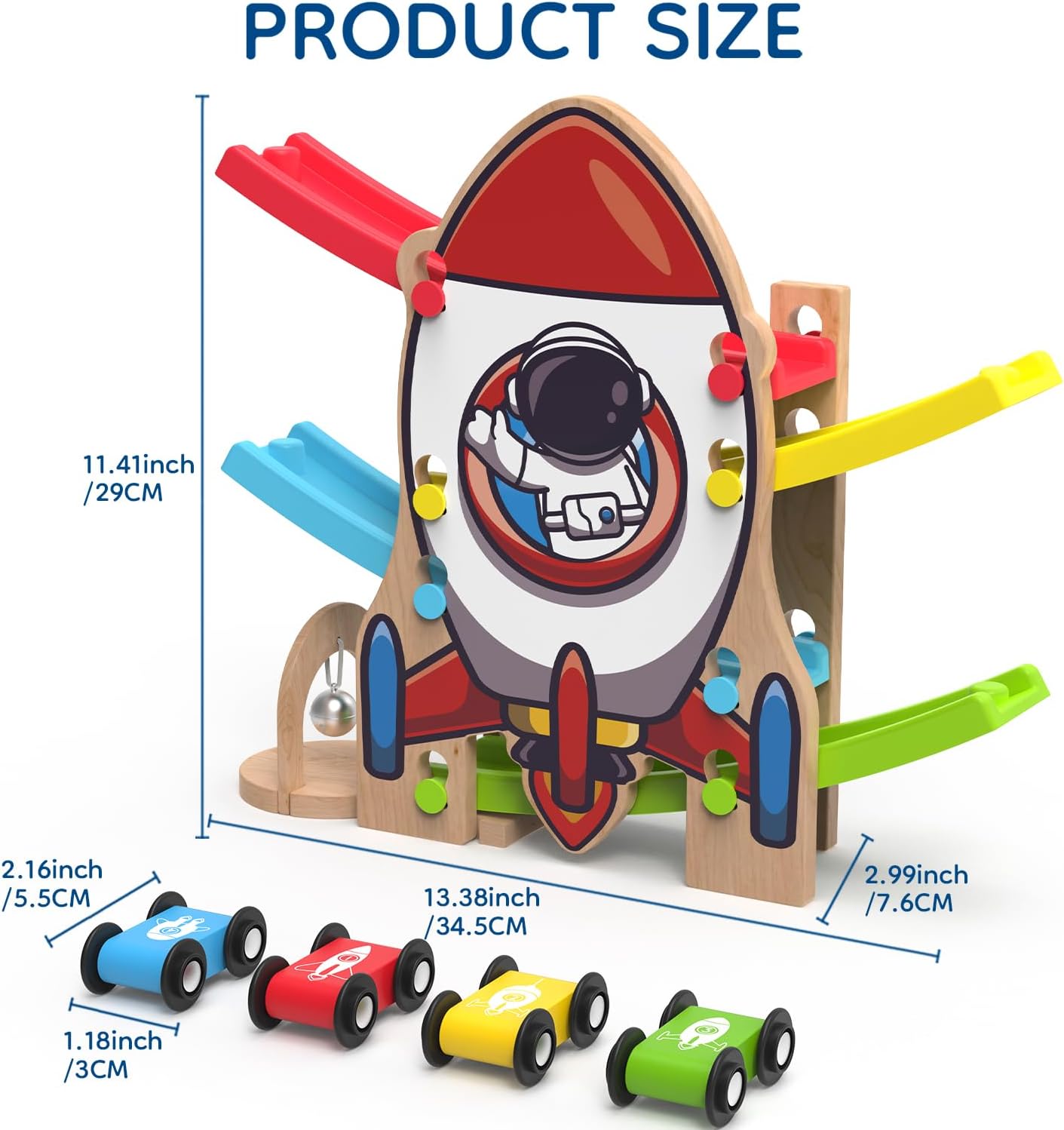Wooden Race Track Car Ramp Racer Toy for Toddlers, Rocket Car Ramp Toy Vehicle Playsets with 4 Mini Cars - Fine Motor Skills Toddler Toys for 2 3 Year Old Boy and Girl Birthday Gifts