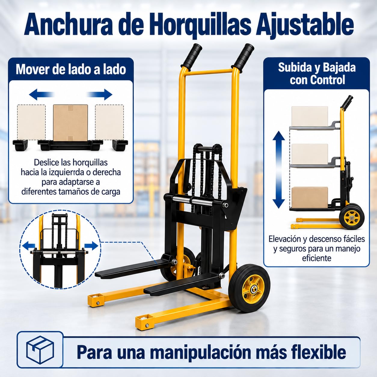 Apilador hidráulico Manual 200 kg, elevación 900 mm, con cabrestante