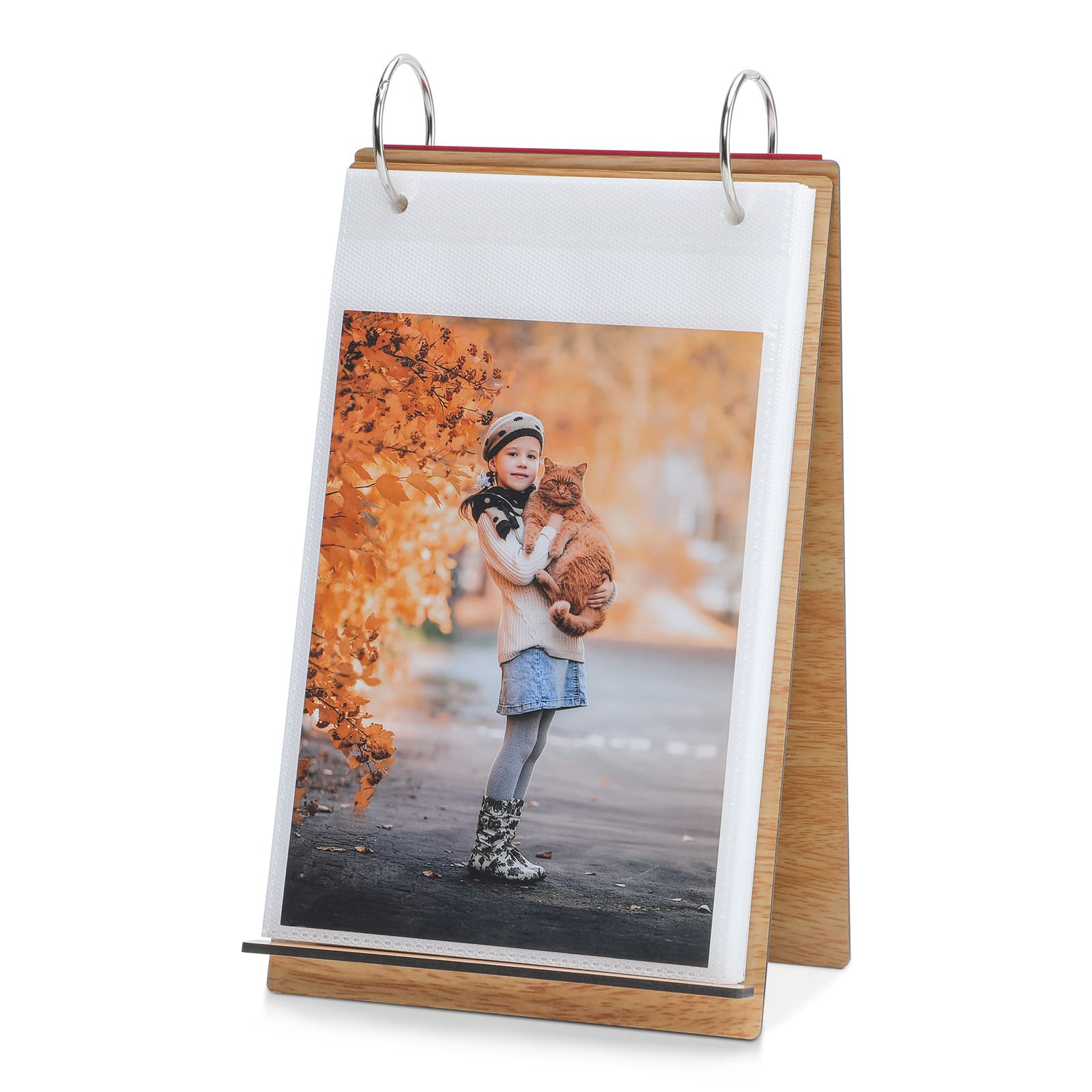 5x7 Photo Frames Wooden Flip Photo Album 5x7 Pictures on Stand Vertical Display for Tabletop, with 60 PVC Pockets