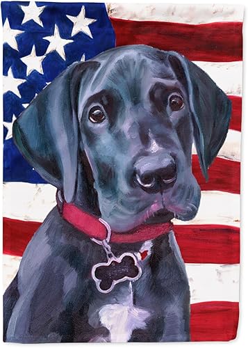 Miniatura 260 de Caroline's Treasures SS4017GF Bandera de Estados Unidos con Bulldog Inglés para jardín, bandera decorativa para patio exterior, patio, parterres,