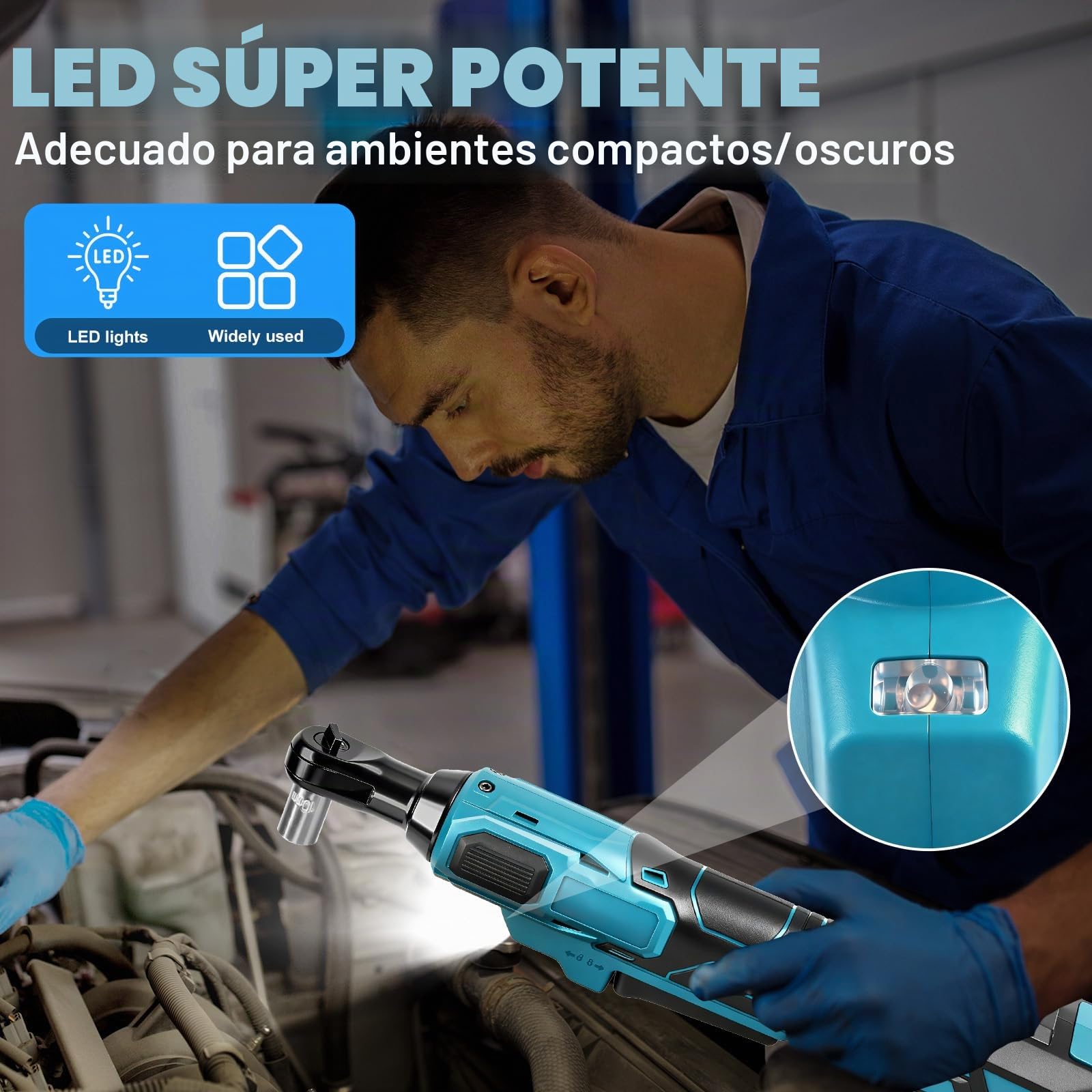 Llave de carraca 3/8" a batería para Makita 18V (sin batería) | 80 Nm, Carraca Eléctrica sin Escobillas, Adaptador 1/4", Barra de Extensión y 7 Llaves