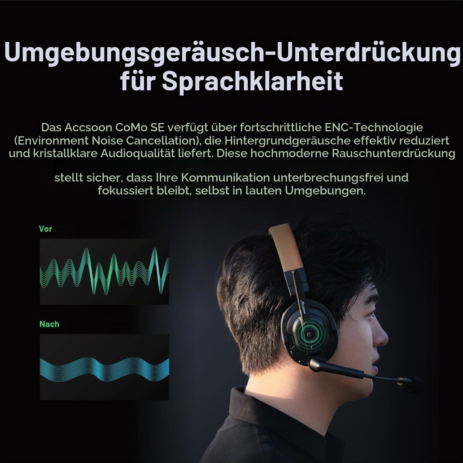 Accsoon Como SE Wireless Intercom Headset System, 2,4 GHz Vollduplex-Kommunikation, 1312ft/400m Reichweite, Externe Antenne, ENC, 30+ Stunden Akkulaufzeit, 1 PC-Host- und 4PC Remote-Headset