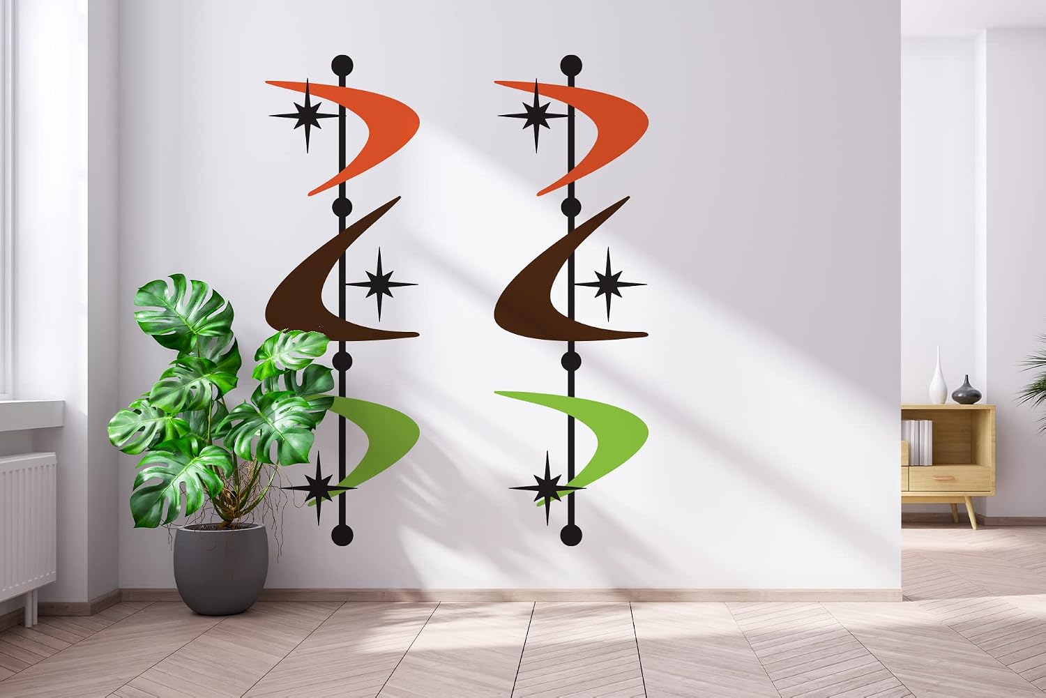Removable Wall Decal Stickers - Mid Century Modern Boomerang Shapes, Peel and Stick Wall Art for Bedroom Living Room, Retro 70s Minimalist Home Decor 22"x70" (Vinyl, No Damage)