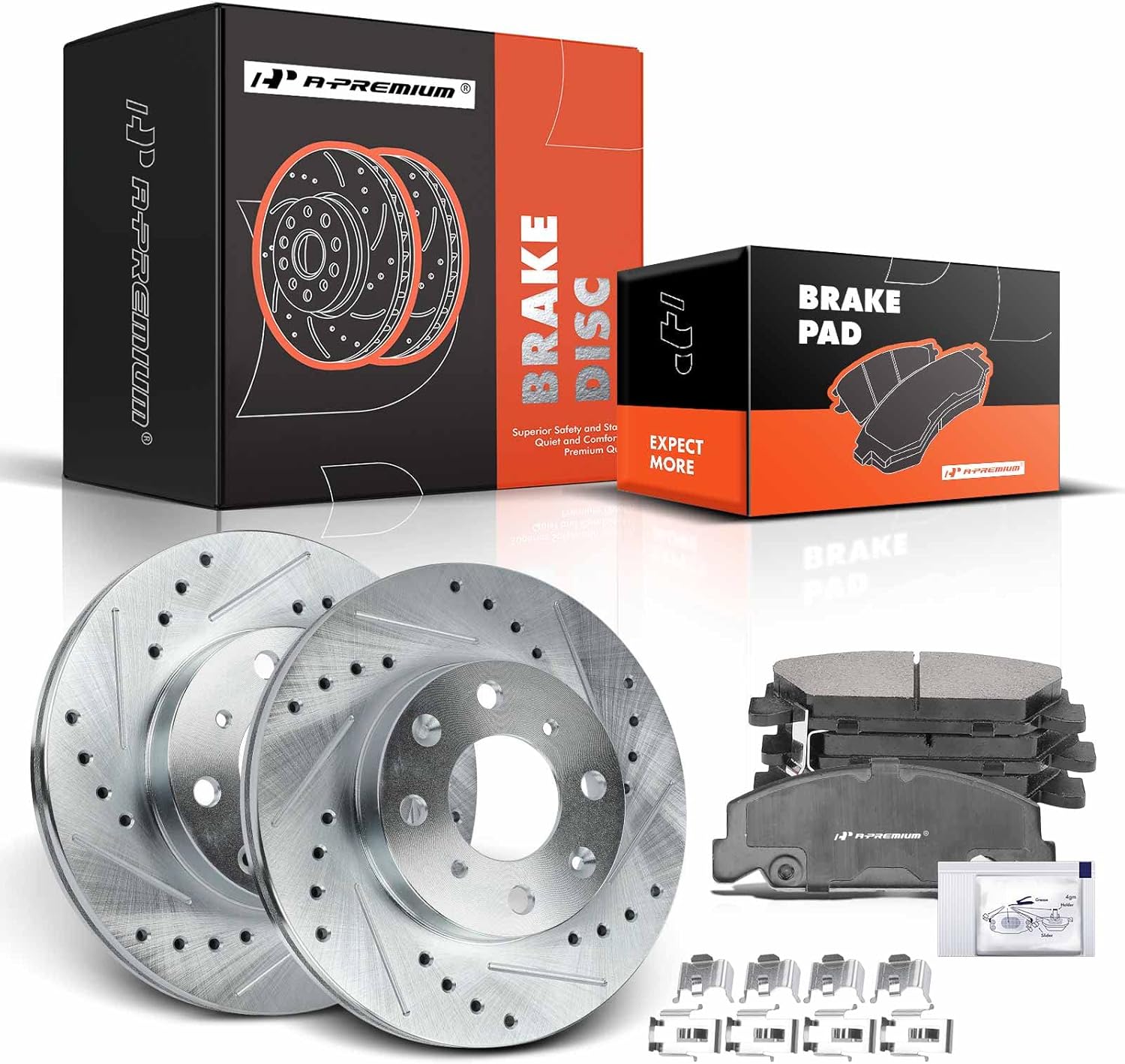A-Premium 9.45 inch (240mm) Front Drilled and Slotted Disc Brake Rotors + Ceramic Pads Kit Compatible with Select Honda Models - Civic 1990-2000, CRX 1990-1991, Civic del Sol 1993-1997, 6-PC Set