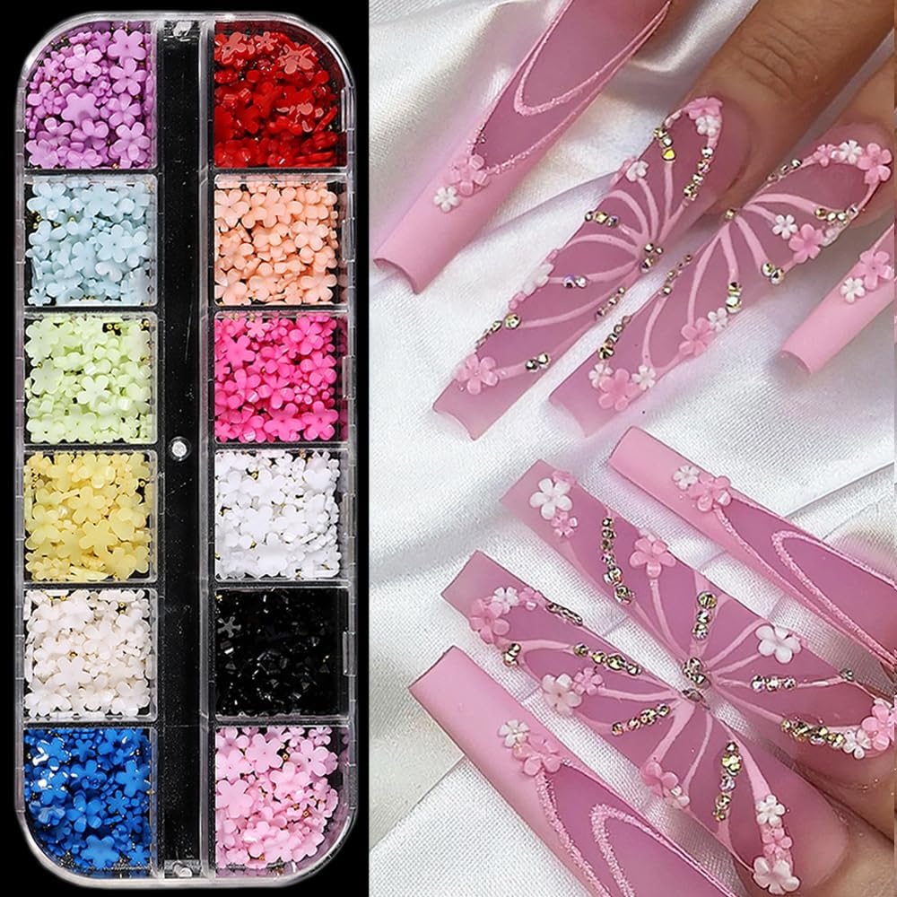 Flower Nail Charms for Nail Art, 12 Colors 3D Flowers for Nails, 3D Acrylic Flower