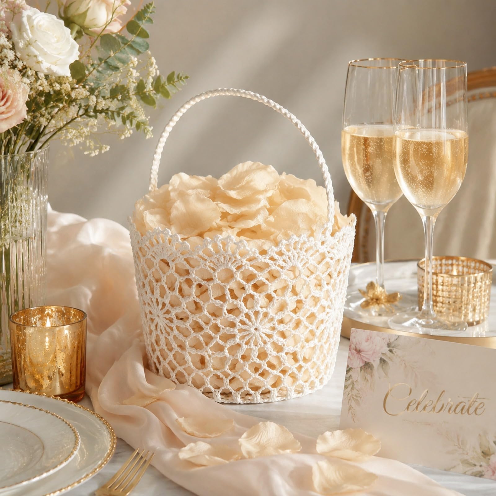 8 Stück Blumenmädchen-Korb für Hochzeit, weißer Griff, rustikaler Korb, 5,90 x 4,72 x 4,33 Zoll
