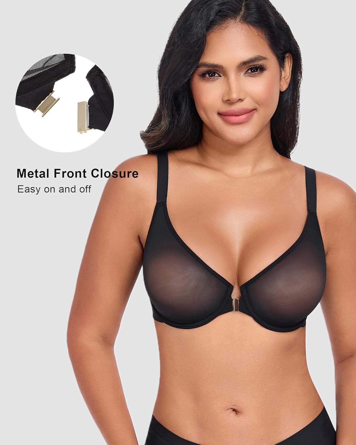 DotVol Women's Front Closure Sheer Mesh Unlined Underwire Full Coverage Everyday Bra - Image 2