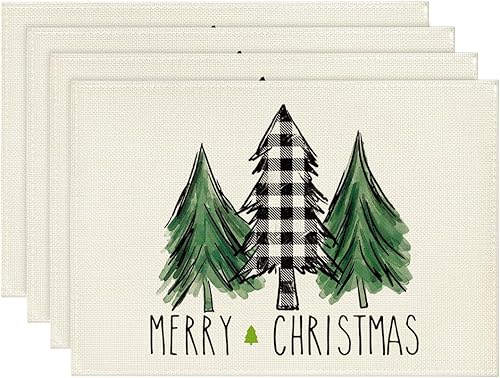 Artoid Mode Juego de 4 manteles individuales de Navidad para mesa de comedor, adorno de árbol de Navidad, camión de gnomos, 12 x 18 pulgadas, para