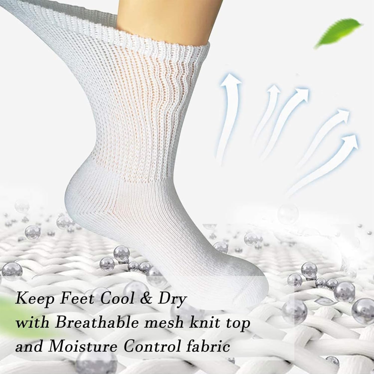 +MD Non-Binding Diabetic Socks for Men Women-6 Pairs Medical Circulatory Crew Socks with Cushion Sole White 9-11