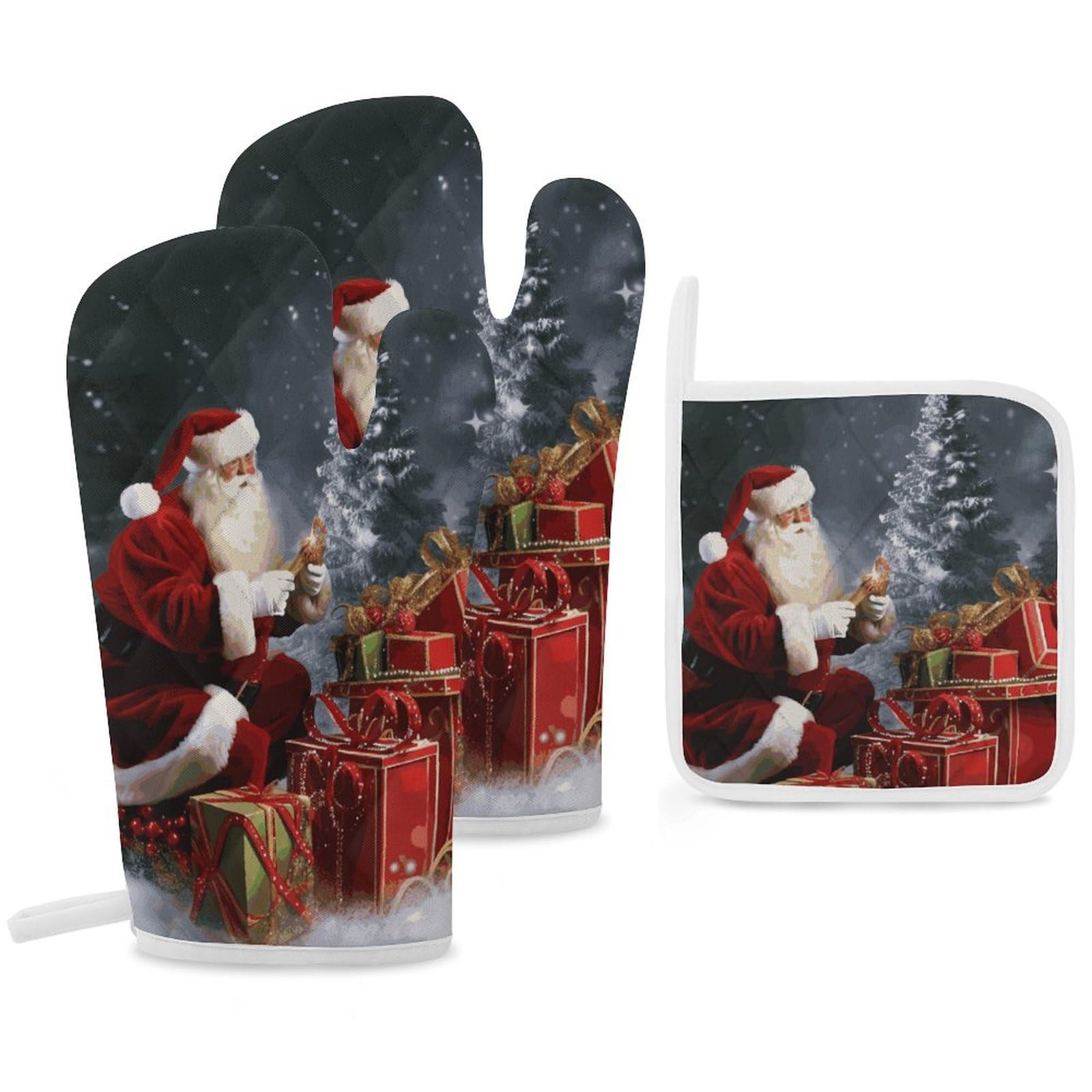 Gant de cuisine amusant Santa's Santa avec manique assortie pour repas de Noël en famille