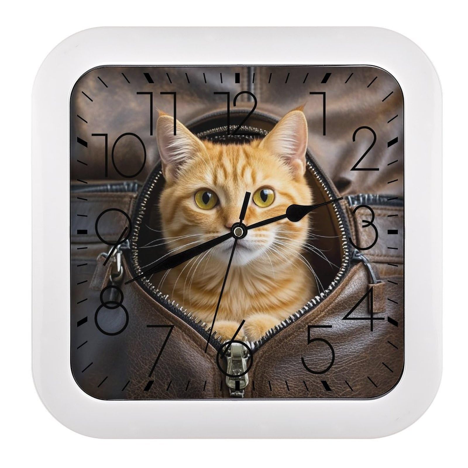 Horloge murale carrée en cuir avec fermeture éclair pour une décoration moderne et silencieuse