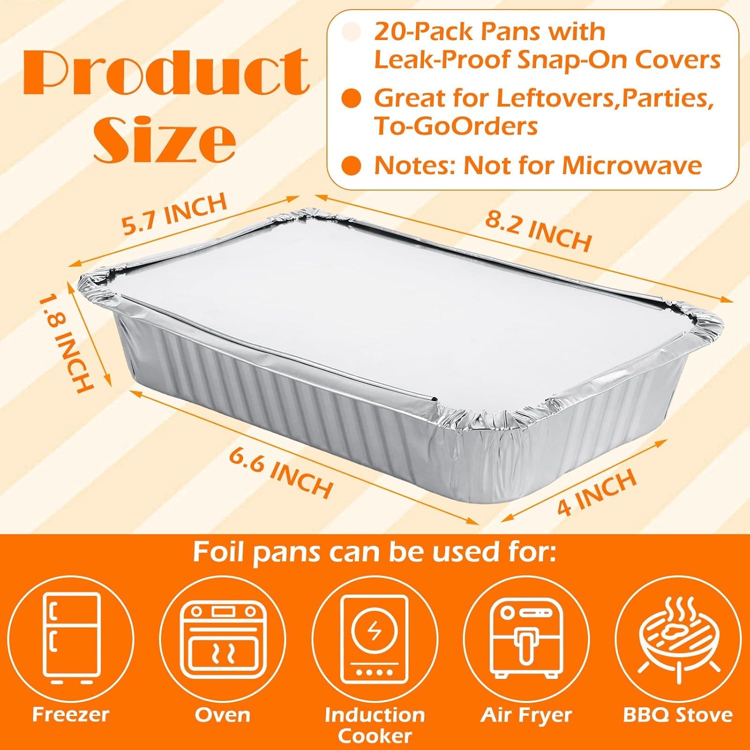 80 Pack Aluminum Foil Pans with Lids for Baking, 8 Inch Disposable Food Containers for Freezing Meals, Heavy Duty Tin Pans with Secure Board Covers for Party & Catering