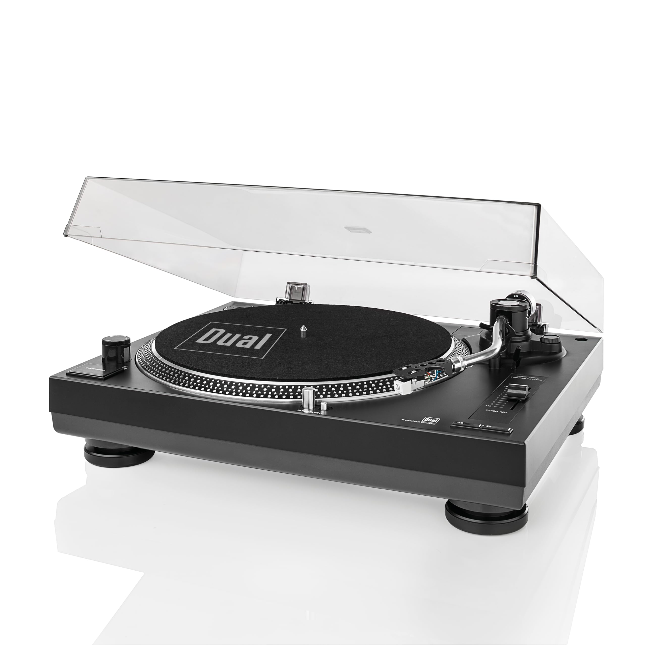 Dual DTJ Tourne-Disque DJ USB, système de tête magnétique, Aiguille Pitch (33/45 Tours/Min, éclairage, USB) Entraînement Direct avec Fonction DJ (Noir) Noir