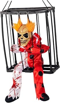 Hanging Ghost Decorations Halloween Animatronics Hanging Light up Eyes Sounded Hanging Ghosts in Cage Flashing Animated Skeleton Decor No Battery,Style 4
