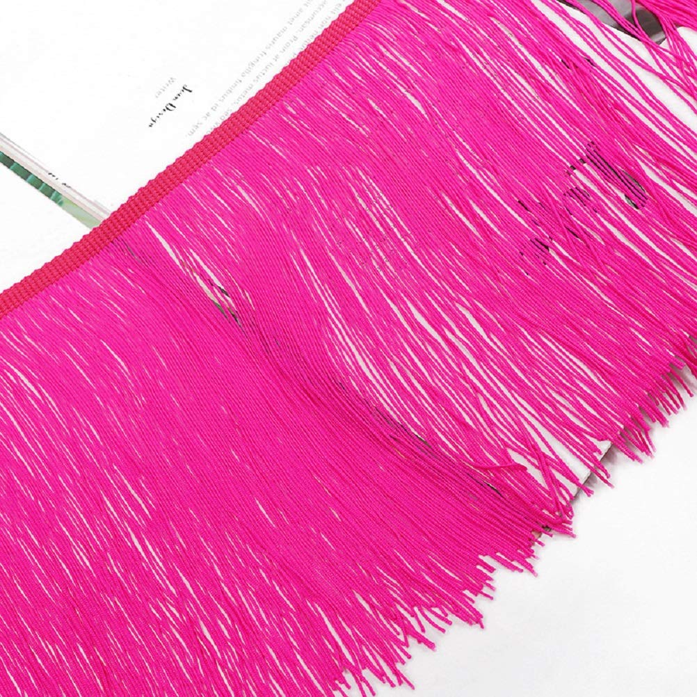 Yalulu 2 Meters 20cm Wide Lace Fringe Trim Tassel Fringe Trimming Sewing Edge Sew Craft Decorative Ribbon for DIY Latin Dress Stage Clothes Accessories Lace Ribbon (Rose red)