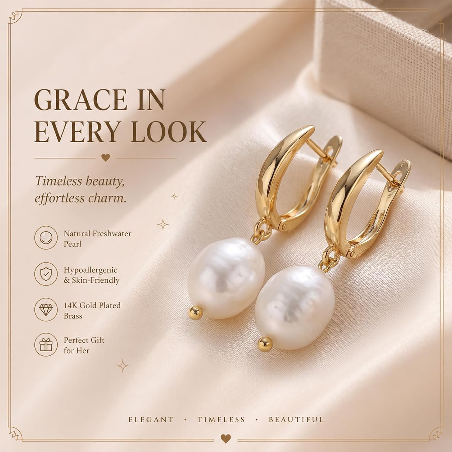 Kigeli 18k Gold Plated Freshwater Women Pearl Dangle Earring image 3