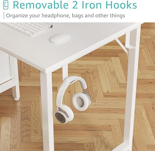 Miniatura 5 de Lufeiya Escritorio pequeño blanco con cajones, de 40 pulgadas, para niños, niñas, adolescentes, lindo escritorio de estudio para dormitorio,